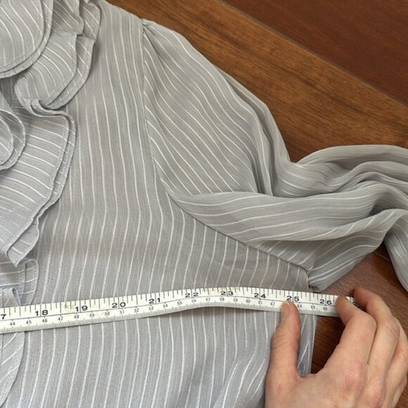 Lane Bryant Sheer 1/4 Sleeve Ruffle Front Blouse Silver 22/24 - Picture 3 of 5